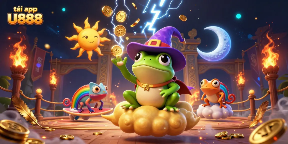Experience the excitement of tải app U888 with a vibrant 3D illustration showcasing enchanting characters and casino elements.