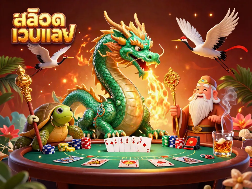 Engage with สล็อตเว็บตรง gaming through vivid dragon and turtle cinematic scene.