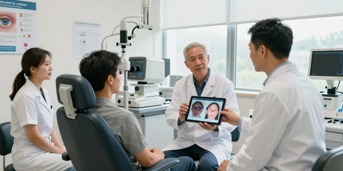 Patient consulting with eye care professionals at SNU Eye Clinic while discussing how much is lasik eye surgery without insurance in a modern examination room.