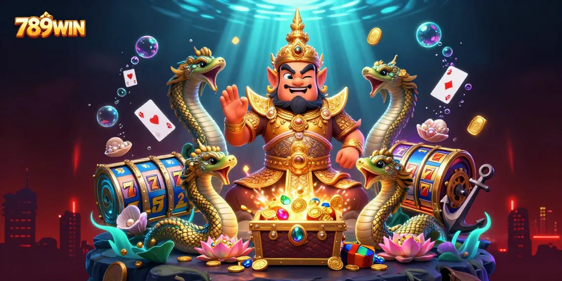 Experience winning moments with the vibrant 789WIN casino layout featuring colorful gems and gold coins.