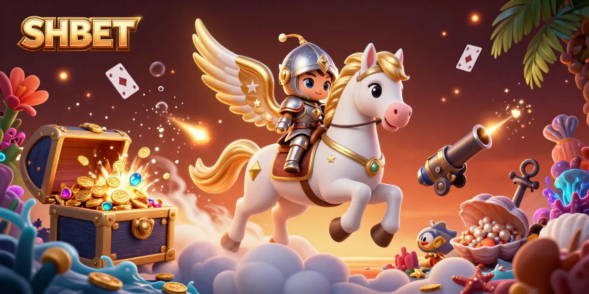 Bet at SHBET and win big, as treasures and gaming glory burst in this vivid 3D scene.