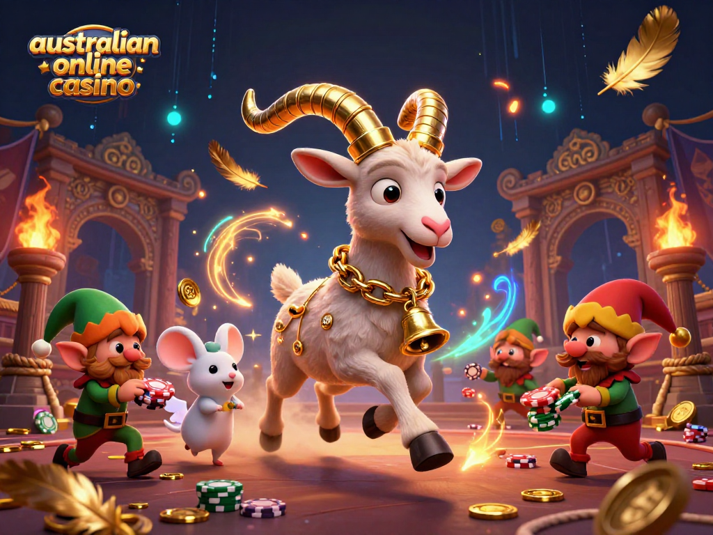 Experience the excitement of an australian online casino with playful characters stealing chips in a vibrant scene.