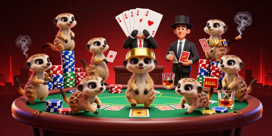 Engage in thrilling gaming at Jai club with meerkats managing a vibrant casino atmosphere.