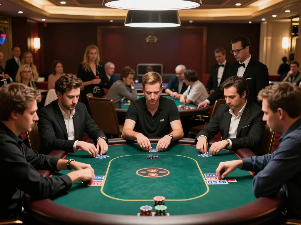 Players engaging in a high-stakes poker match at HM88 casino, showcasing intense strategy and excitement