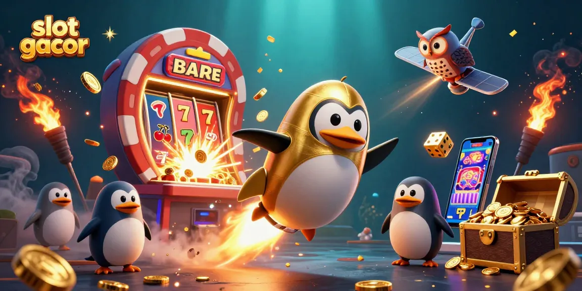 Experience thrilling slot gacor gameplay with a golden penguin exploring a fantastical casino galaxy.