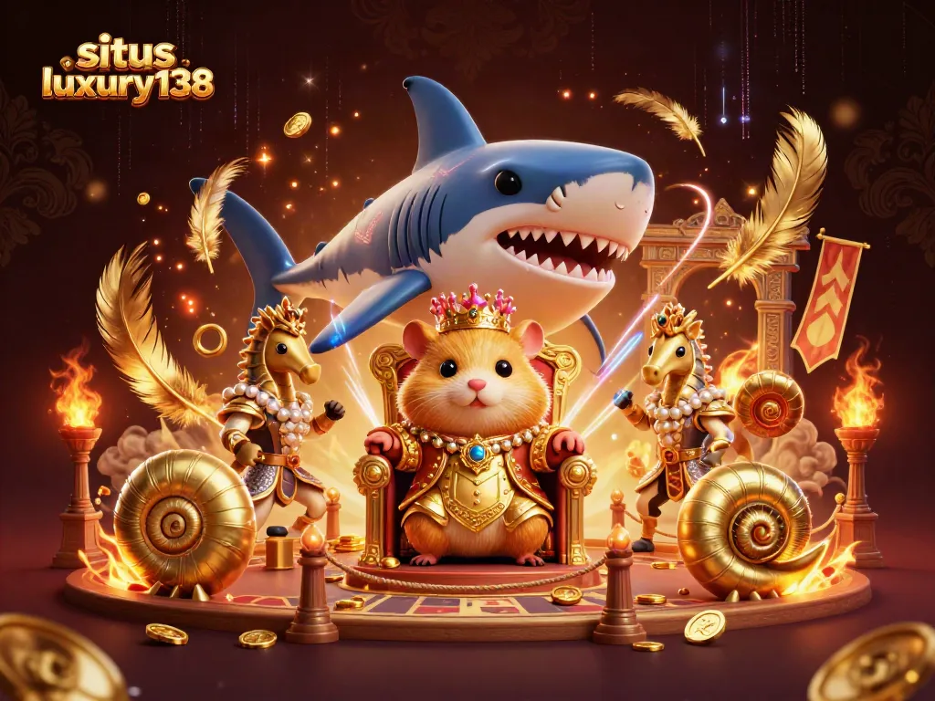Situs luxury138 menghadirkan ilustrasi mendetail 3D dengan raja hamster dan elemen kasino menarik.