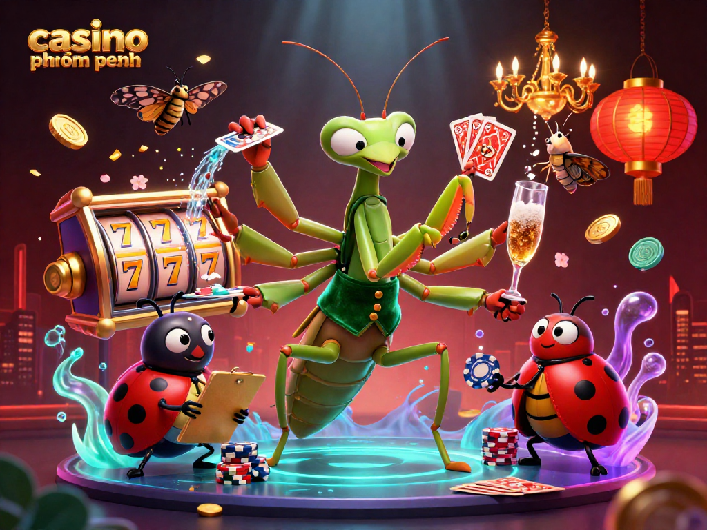 Engage in thrilling gameplay at casino phnom penh with 3D characters and slot reels in a lively casino scene.