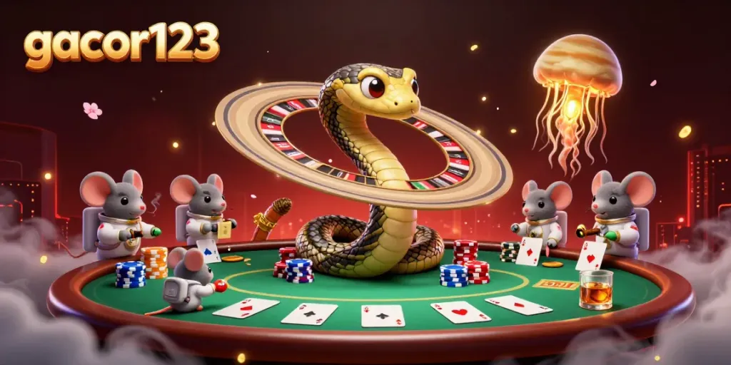 Betting on the roulette wheel with gacor123's vibrant 3D casino scene featuring whimsical characters.