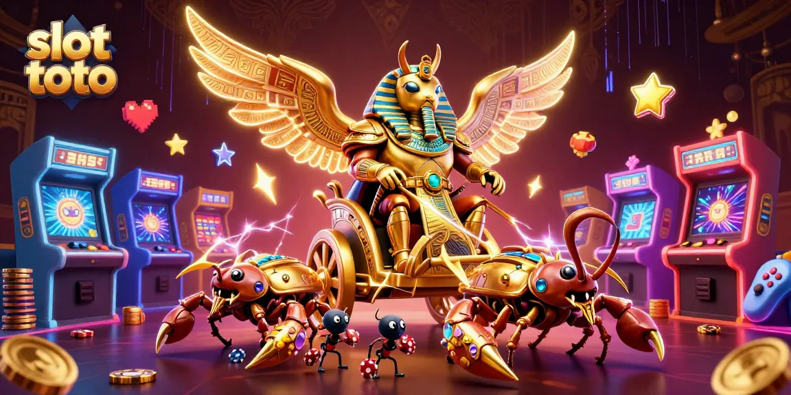 Engage with slot toto in a vibrant casino setting, featuring glowing characters and dynamic game elements.