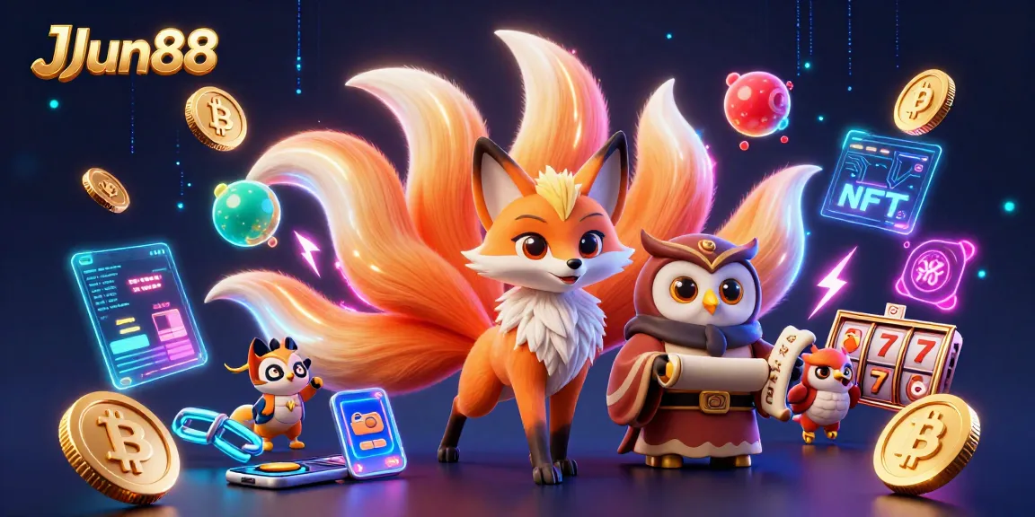 Experience thrilling gaming at JJun88 with a vibrant 3D illustration featuring a colorful nine-tailed fox spirit.