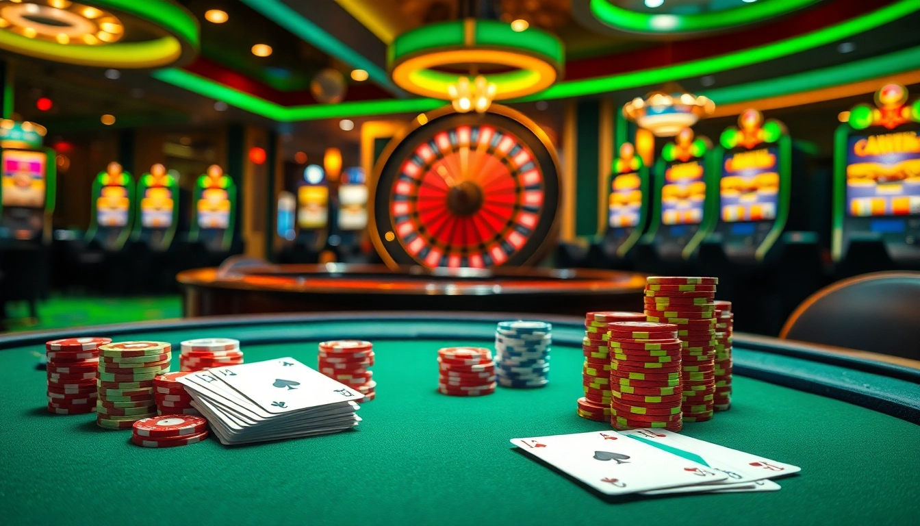 Excited players celebrate at LC88 casino with roulette and poker games.