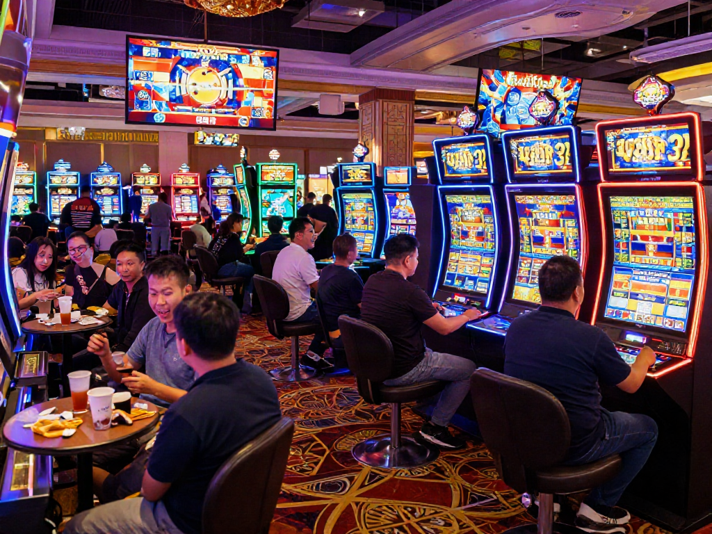 Players enjoying slot gacor machines in a vibrant casino atmosphere.