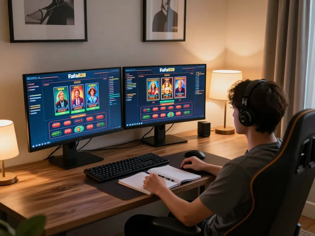 Engaging gameplay on Fafa828's platform through a sophisticated online gaming setup.