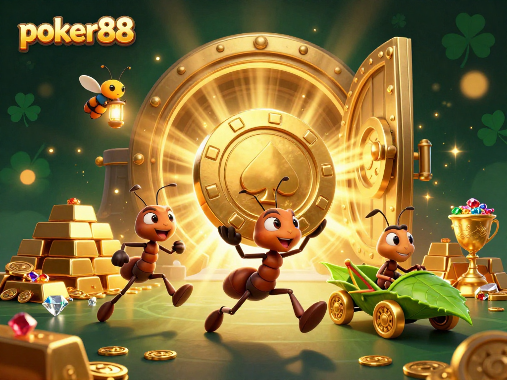 Semut membawa chip poker besar dalam permainan online poker88 yang mendebarkan.