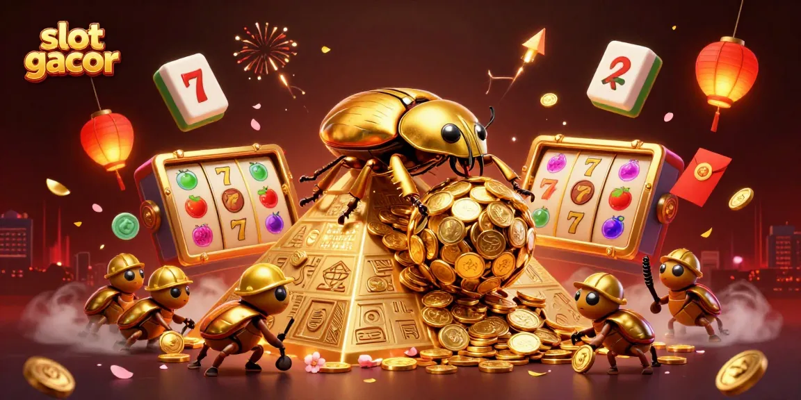 Menggulung bola emas di pyramid, simbol slot gacor dan suasana kasino berwarna-warni.