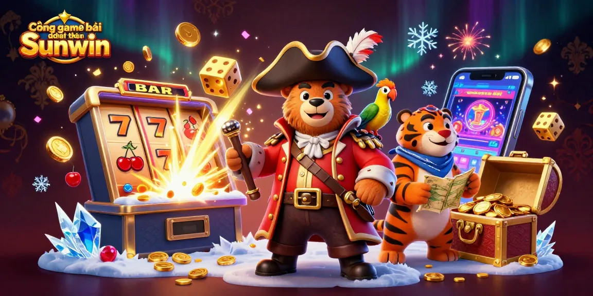 Cổng game bài đổi thưởng Sunwin showcases vibrant 3D characters and exciting casino elements, inviting players to join the action.