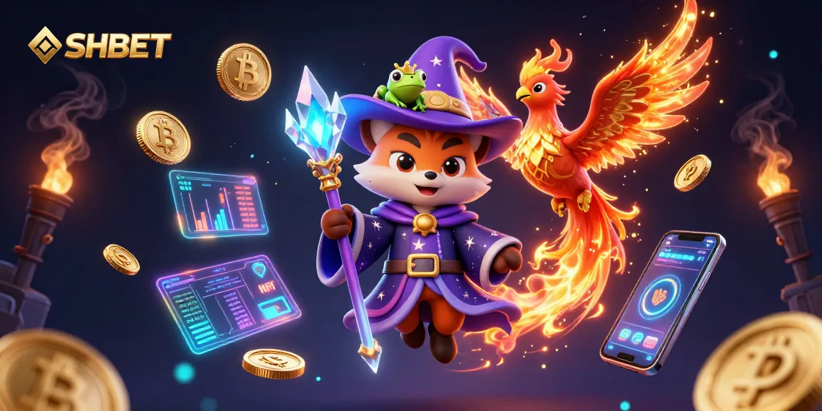 Engage with SHBET's thrilling casino experience in a vibrant 3D illustration showcasing magical elements.