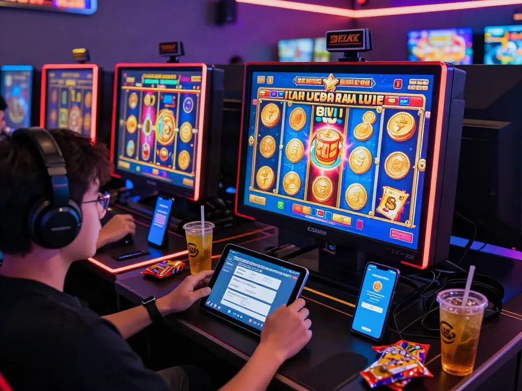 Engaged player enjoying slot gacor hari ini on a responsive tablet with colorful game interface.