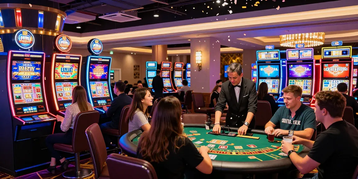 Exciting gaming environment at credit card casinos featuring lively players, vibrant slots, and luxurious decor.