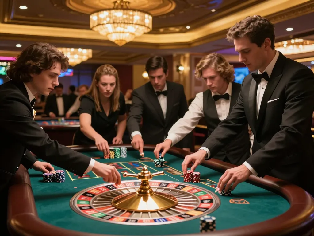Experience the excitement of gambling with ทางเข้า m123 at a vibrant roulette table in a luxurious casino.