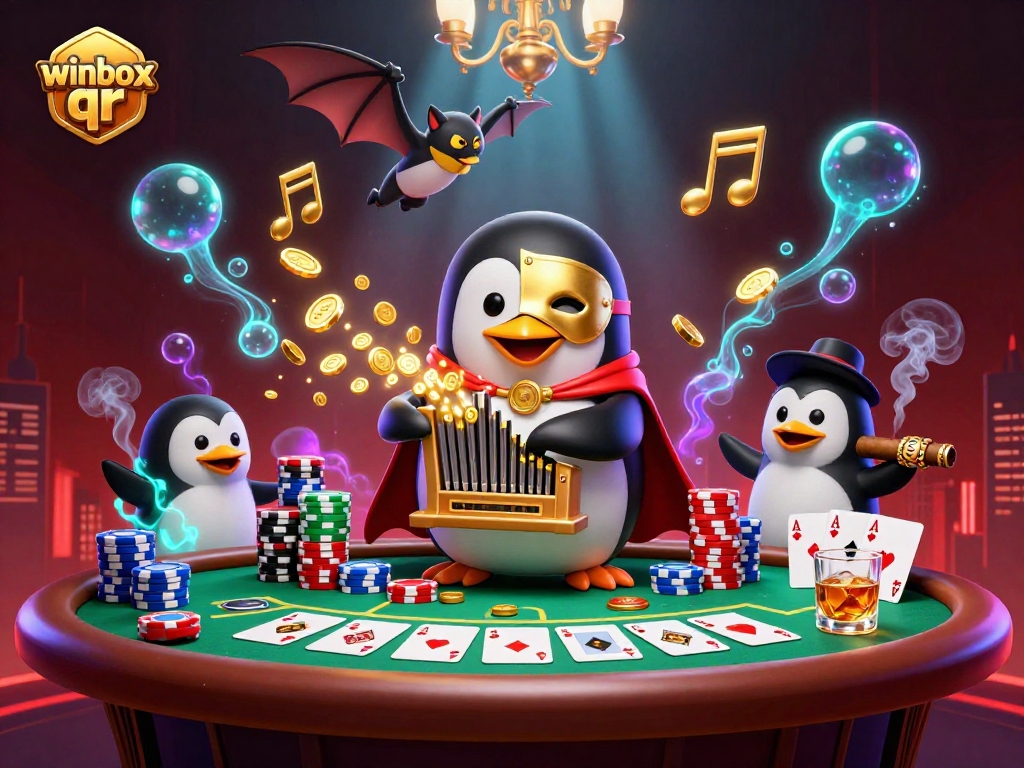 Experience thrilling winbox qr action with a charming penguin organist and dynamic poker scene.