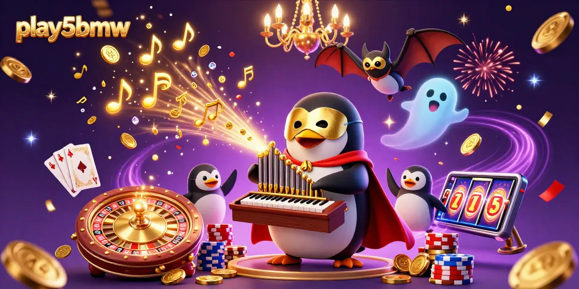 Experience thrilling gaming with play5bmw as a cartoon penguin brings coins and wins in a vibrant online casino.
