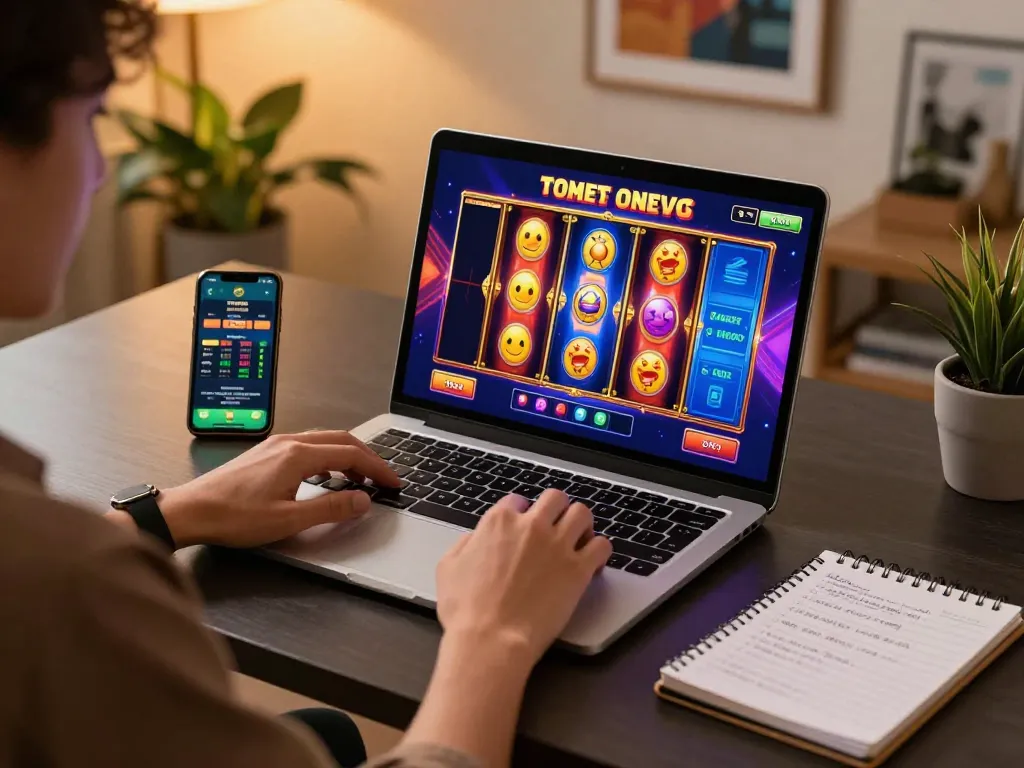 Engage with exciting situs slot gameplay on a laptop while strategizing for better odds.