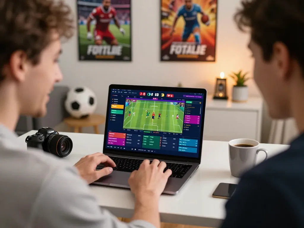 Engaged player exploring live sports betting on fly88mb website, showcasing excitement in a modern setup