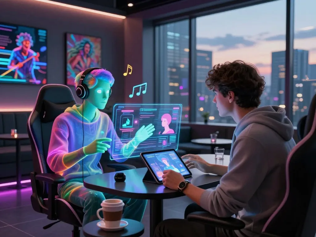 Engaging chat with an NSFW AI avatar in a vibrant digital lounge setting.