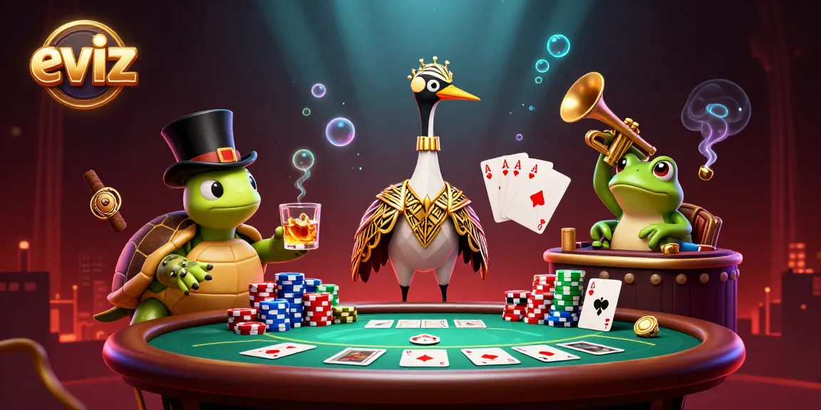 eviz dazzles with vibrant gaming action at a speakeasy, showcasing poker elements and whimsical characters.