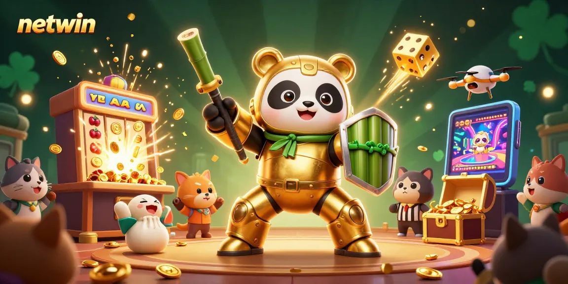 Experience the thrilling netwin online casino world with an action-packed panda pilot scene.