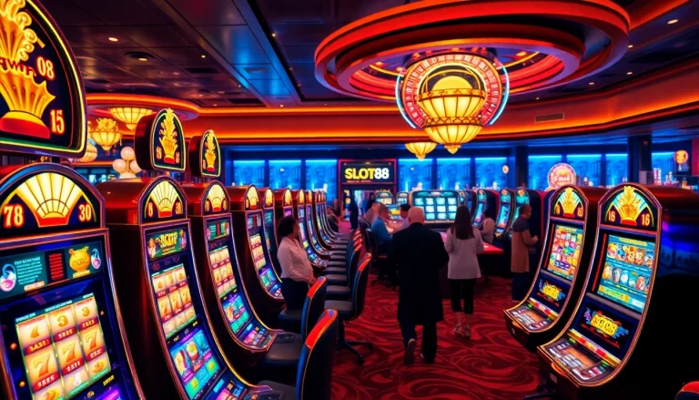 Engaging players at slot88 machines in a vibrant, luxurious casino setting.