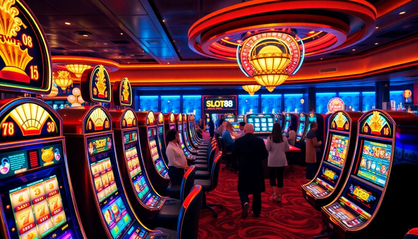 Engaging players at slot88 machines in a vibrant, luxurious casino setting.
