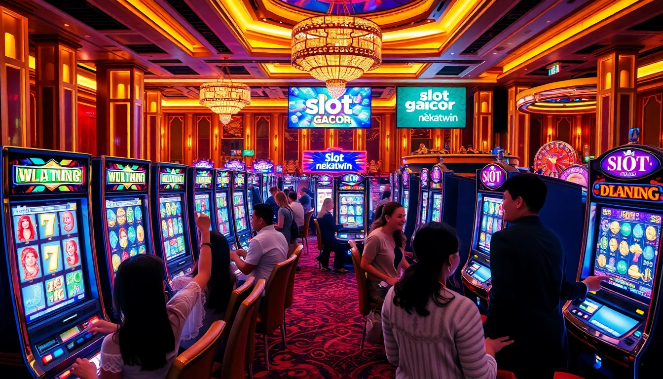 Players enjoying the excitement of slot gacor nekatwin at a luxurious casino atmosphere.
