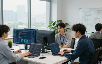 레플리카 사이트의 보안 검사 과정에서 긴밀하게 협력하는 전문가들 모습