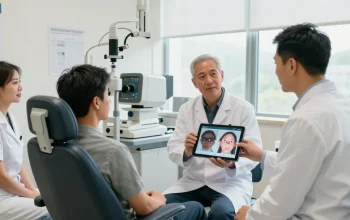 Patient consulting with eye care professionals at SNU Eye Clinic while discussing how much is lasik eye surgery without insurance in a modern examination room.
