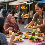 Warung225 menyajikan hidangan tradisional di pasar lokal yang ramai.