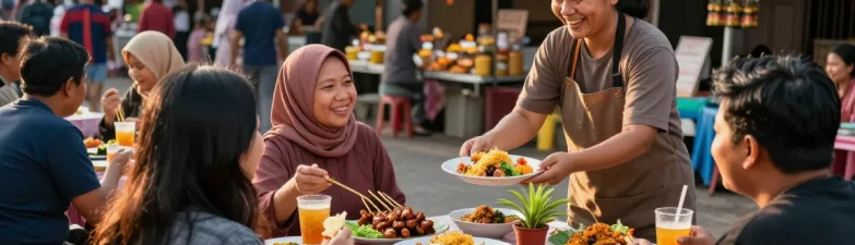 Warung225 menyajikan hidangan tradisional di pasar lokal yang ramai.