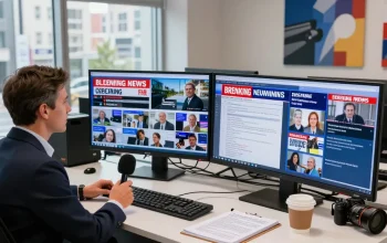 Breaking news at https://www.theindaily.com with journalists in a modern newsroom, capturing live updates and headlines.